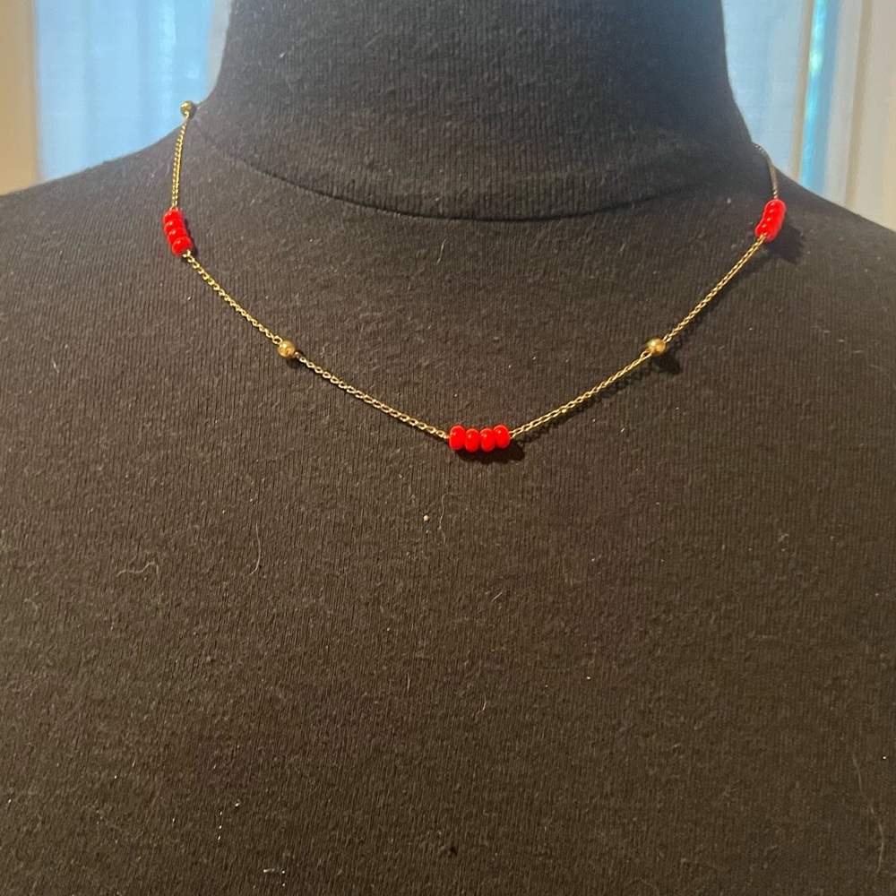 Elegant Gold Necklace with Red Beads for kids